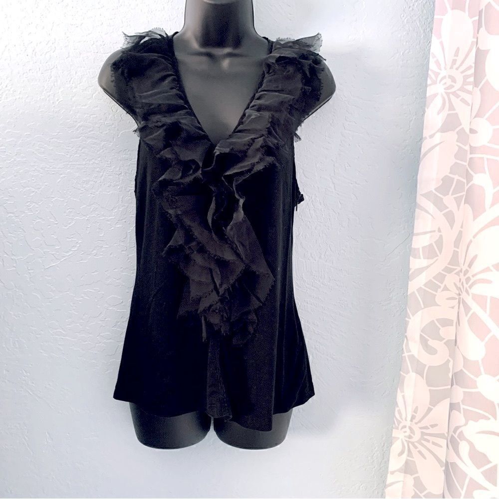 Aryn K black Ruffled Racerback Tank Top Size Medium